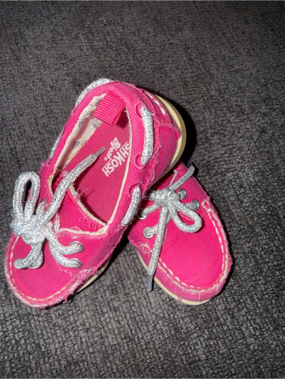 OshKosh B’gosh Toddler Girls Pink Canvas Boat Shoes Size 6 Glitter Laces